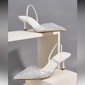 Elegant Silver and Pearl Women's Slingback Heels